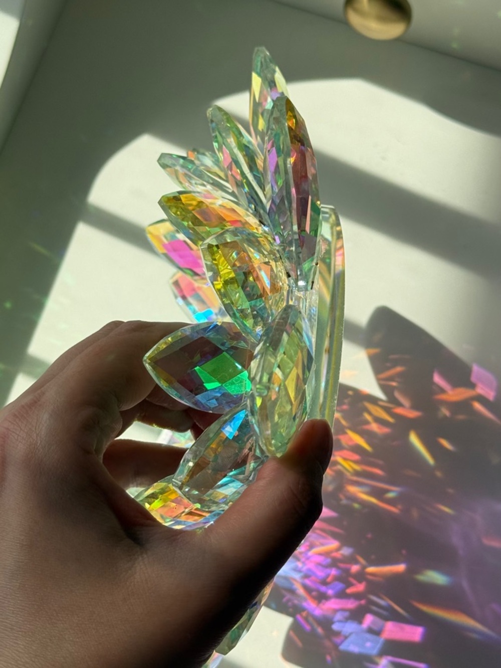 Iridescent Glass Lotus Candle Holder Rainbow Crystal Style Decor ✨ - Picture 5 of 5